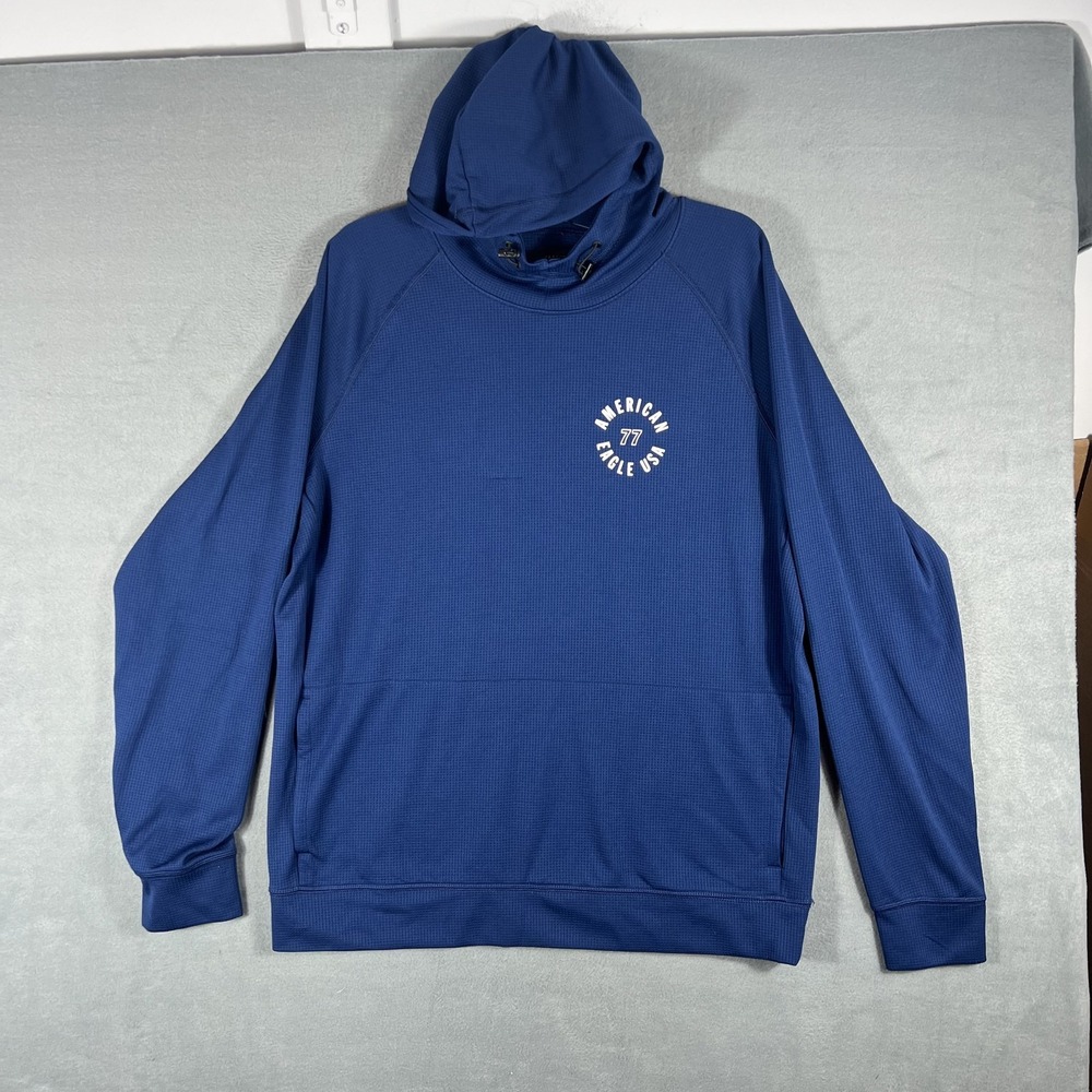 American Eagle Outfitters Men's L Flex Hoodie Activewear Pullover Navy Blue